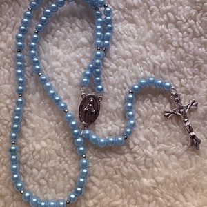  Egyedi gyöngyös rózsafüzér kék   személyre szabható névvel  - ékszer - nyaklánc - monogram & névnyaklánc - Meska.hu