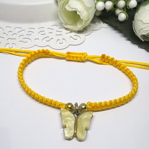 Fonott makramé karkötő pillangós sárga   , Ékszer, Karkötő, Karkötő medállal, Csomózás, Ékszerkészítés, MESKA