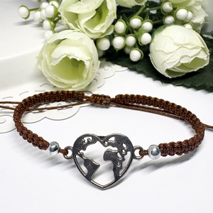 Fonott makramé  szíves karkötő barna , Ékszer, Karkötő, Karkötő medállal, Csomózás, Ékszerkészítés, MESKA