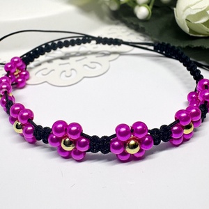 Fonott makramé pink  gyöngy virág mintás , Ékszer, Karkötő, Fonott karkötő, Csomózás, Ékszerkészítés, MESKA