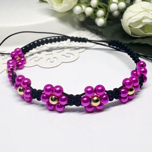 Fonott makramé pink  gyöngy virág mintás  - ékszer - karkötő - fonott karkötő - Meska.hu