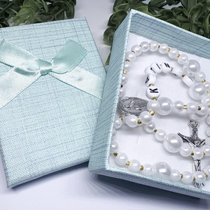    Fehér rózsafüzér díszdobozban keresztelő ajándék - otthon & életmód - vallás - lánc & füzér - Meska.hu