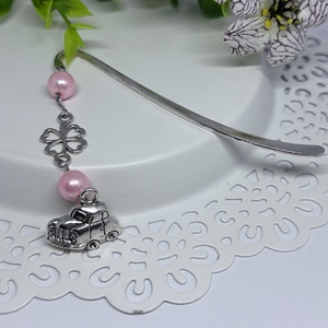 Rócsaszín Kocsis Könyvjelző  , Könyv & Zene, Könyvjelző, Ékszerkészítés, Gyöngyfűzés, gyöngyhímzés, MESKA