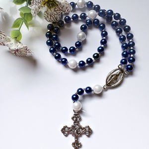 Selyemfényű Tekla Gyöngy Rózsafüzér � Antik Ezüst Díszekkel (Öttizedes) - ékszer - nyaklánc - monogram & névnyaklánc - Meska.hu