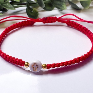 Fonott kereszt karkötő � piros  színben, állítható méret, Ékszer, Karkötő, Fonott karkötő, Csomózás, Ékszerkészítés, MESKA