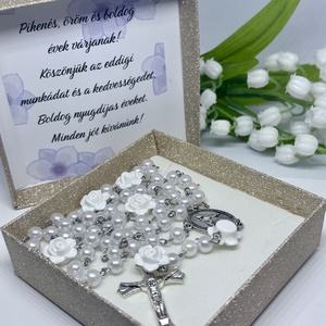 Elegáns Rózsafüzér Fehér Rózsákkal és Gyöngyökkel � Díszdobozban, Otthon & Életmód, Vallás, Lánc & Füzér, Ékszerkészítés, Gyöngyfűzés, gyöngyhímzés, MESKA