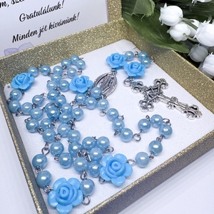 Elegáns Rózsafüzér Kék  Rózsákkal és Gyöngyökkel � Díszdobozban, Otthon & Életmód, Vallás, Lánc & Füzér, Ékszerkészítés, Gyöngyfűzés, gyöngyhímzés, MESKA