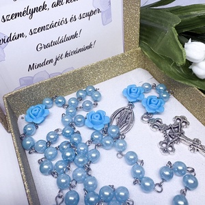 Elegáns Rózsafüzér Kék  Rózsákkal és Gyöngyökkel � Díszdobozban - otthon & életmód - vallás - lánc & füzér - Meska.hu