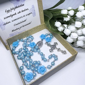 Elegáns Rózsafüzér Kék  Rózsákkal és Gyöngyökkel � Díszdobozban - otthon & életmód - vallás - lánc & füzér - Meska.hu