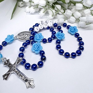  Egyedi gyöngyös rózsafüzér � kék névreszóló  - ékszer - nyaklánc - monogram & névnyaklánc - Meska.hu