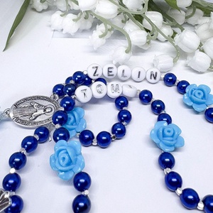  Egyedi gyöngyös rózsafüzér � kék névreszóló  - ékszer - nyaklánc - monogram & névnyaklánc - Meska.hu