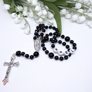 Névre szóló fekete teklagyöngy rózsafüzér � Egyedi ajándék keresztelőre, elsőáldozásra - otthon & életmód - vallás - lánc & füzér - Meska.hu