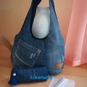  KÉK SZÍNŰ   VÁLLTÁSKA ÉS NESSZESZER EGY KIS PIROSSAL - AJÁNDÉKKAL -NoWaste -  - Meska.hu