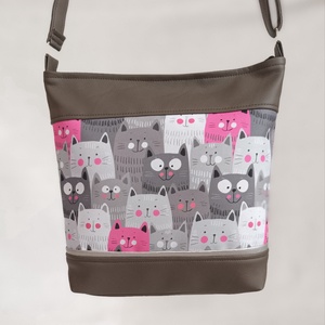 Szürke cicamintás női válltáska, crossbody, kistáska, Táska & Tok, Kézitáska & válltáska, Vállon átvethető táska, Varrás, MESKA