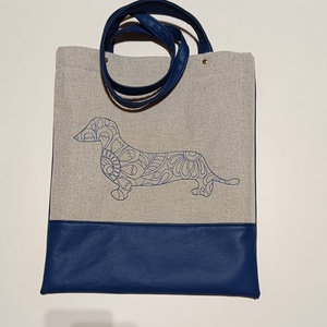 Mandalás-tacskós hímzett válltáska - táska & tok - bevásárlás & shopper táska - shopper, textiltáska, szatyor - Meska.hu