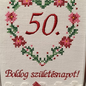 Születésnapi/évfordulós hímzett kép - művészet - textilkép - keresztszemes - Meska.hu