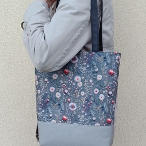 Szürke virágos válltáska  - táska & tok - kézitáska & válltáska - válltáska - Meska.hu