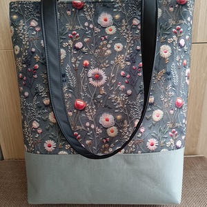 Szürke virágos válltáska , Táska & Tok, Kézitáska & válltáska, Válltáska, Varrás, Hímzés, MESKA