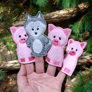 Filc ujjbáb, három kismalac és a farkas, Játék & Sport, Bábok, Ujjbáb, Hímzés, Varrás, MESKA