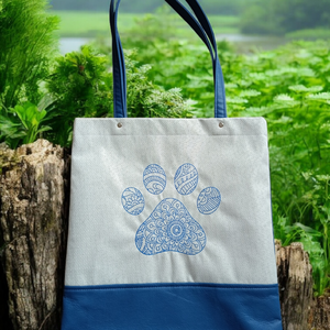 Mandalás tappancsos hímzett kék válltáska, Táska & Tok, Bevásárlás & Shopper táska, Shopper, textiltáska, szatyor, Varrás, Hímzés, MESKA