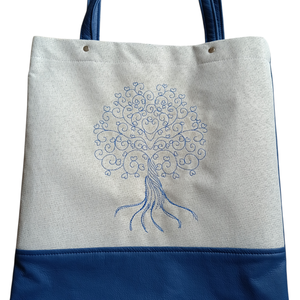 Életfa hímzett kék válltáska, Táska & Tok, Bevásárlás & Shopper táska, Shopper, textiltáska, szatyor, Varrás, Hímzés, MESKA