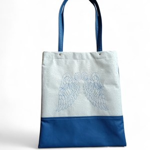 Angyalszárny hímzett kék válltáska, Táska & Tok, Bevásárlás & Shopper táska, Shopper, textiltáska, szatyor, Varrás, Hímzés, MESKA