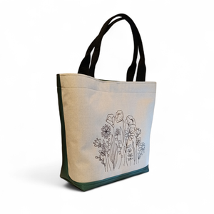 Vadvirágos hímzett zöld válltáska - táska & tok - bevásárlás & shopper táska - shopper, textiltáska, szatyor - Meska.hu