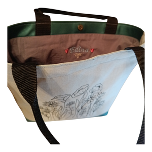 Vadvirágos hímzett zöld válltáska - táska & tok - bevásárlás & shopper táska - shopper, textiltáska, szatyor - Meska.hu