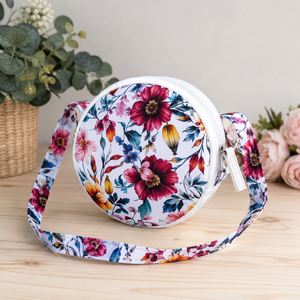 Virágos kör alakú váll és oldaltáska, crossbody - Meska.hu