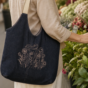 Hímzett farmer válltáska, shopper, bevásárló táska, textiltáska - Meska.hu