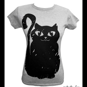 Fekete macska póló (női, melange szürke) - Meska.hu