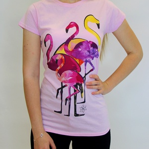 Flamingós póló (női, rózsaszín), Ruha & Divat, Női ruha, Póló, felső, Varrás, MESKA