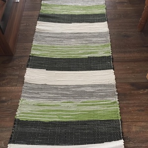 zöld-szürke csíkos rongyszőnyeg -  - Meska.hu