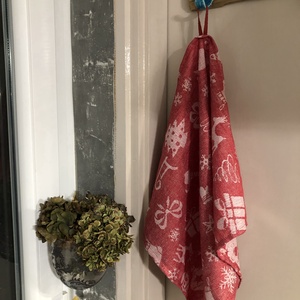 Karácsonyi lenvászon kéztörlő, Otthon & Életmód, Konyhafelszerelés, tálalás, Tálalás, Terítő, Varrás, Festett tárgyak, MESKA