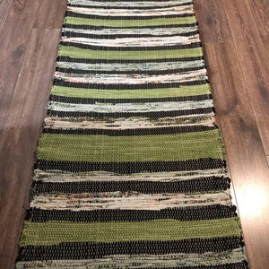 Zöld csíkos rongyszőnyeg - otthon & életmód - lakástextil - szőnyeg - szövött szőnyeg - Meska.hu