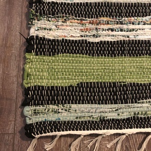 Zöld csíkos rongyszőnyeg - otthon & életmód - lakástextil - szőnyeg - szövött szőnyeg - Meska.hu