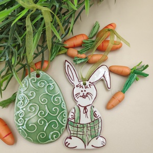 Húsvéti kerámia nyuszi és tojás készletben - Meska.hu