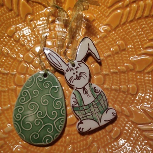 Húsvéti kerámia nyuszi és tojás készletben - művészet - szobor - kerámia - Meska.hu