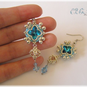 Krém - kék Swarovski fülbevaló  - ékszer - fülbevaló - lógó fülbevaló - Meska.hu