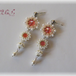 Korallpiros Swarovski fülbevaló  - Meska.hu