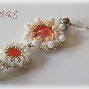 Korallpiros Swarovski fülbevaló  - ékszer - fülbevaló - lógó fülbevaló - Meska.hu