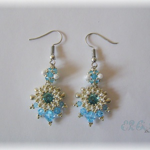 Kék-fehér-ezüst Swarovski fülbevaló  - ékszer - fülbevaló - lógó fülbevaló - Meska.hu