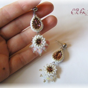 Rózsaszín-fehér-ezüst Swarovski fülbevaló - Meska.hu