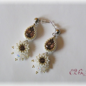 Rózsaszín-fehér-ezüst Swarovski fülbevaló - ékszer - fülbevaló - lógó fülbevaló - Meska.hu