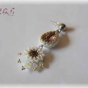 Rózsaszín-fehér-ezüst Swarovski fülbevaló - ékszer - fülbevaló - lógó fülbevaló - Meska.hu