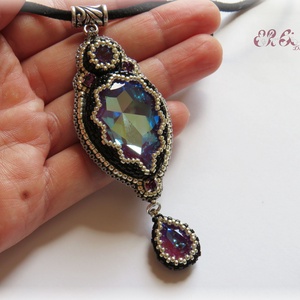 Lila - ezüst- fekete Swarovski nyaklánc - ékszer - nyaklánc - medálos nyaklánc - Meska.hu