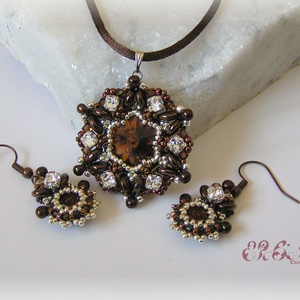 Sötétbarna - ezüst Swarovski szett - ékszer - ékszerszett - Meska.hu