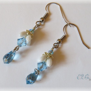 Fehér - kék - ezüst Swarovski fülbevaló - Meska.hu