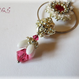 Fehér - pink - ezüst fülbevaló - ékszer - fülbevaló - lógó fülbevaló - Meska.hu