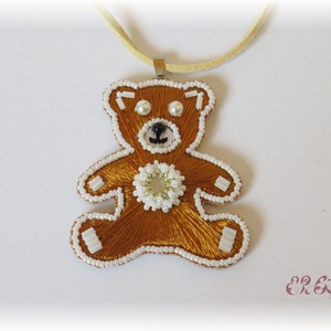 Gyöngyhímzett mézeskalács maci - ékszer - nyaklánc - medál - Meska.hu